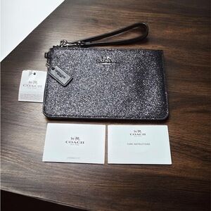 Coach Glitter Wristlet Clutch in Metallic Black/Silver